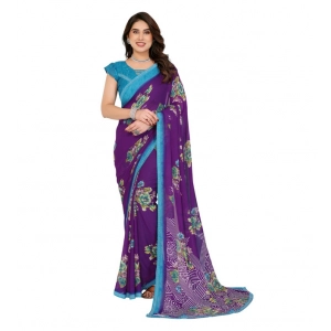 Generic Women's Georgette Printed Saree With Unstitched Blouse 5.5Mtr (Purple)