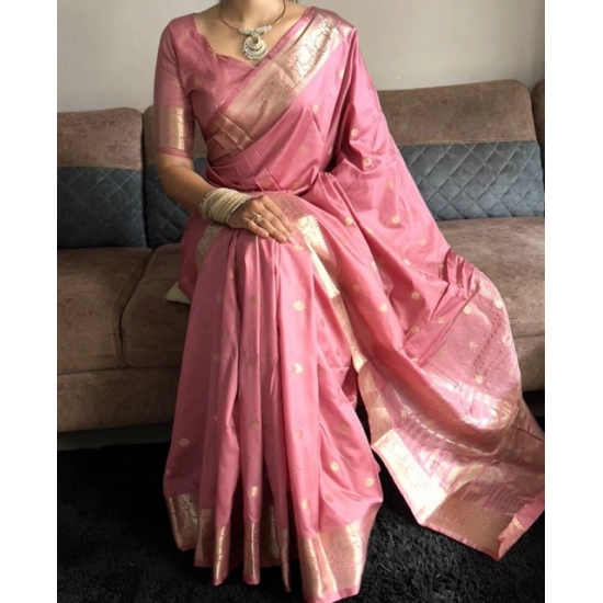 Generic Women's Satin Printed Saree With Unstitched Blouse 5.5Mtr (Pink)