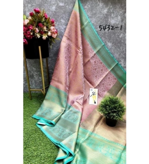 Generic Women's Soft Litchi Silk Jacquard Work Saree With Unstitched Blouse 5.5Mtr (Light Pink)