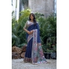 Generic Women's Faux_Tussar Geometric_Print Saree With Unstitched Blouse 5.5Mtr (Blue)