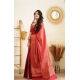 Generic Women's Litchi silk Printed Saree With Unstitched Blouse (Red)