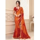 Generic Women's Georgette Bandhani Printed Saree With Unstitched Blouse 5.5Mtr (Orange-Red)