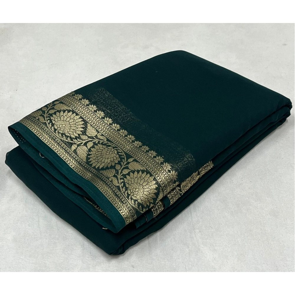 Generic Women's Crepe Chit Pallu Solid Saree With Unstitched Blouse 5.5Mtr (Green) Generic Women's Crepe Chit Pallu Solid Saree With Unstitched Blouse 5.5Mtr (Green)