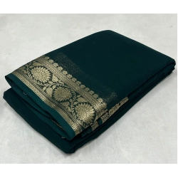 Generic Women's Crepe Chit Pallu Solid Saree With Unstitched Blouse 5.5Mtr (Green)