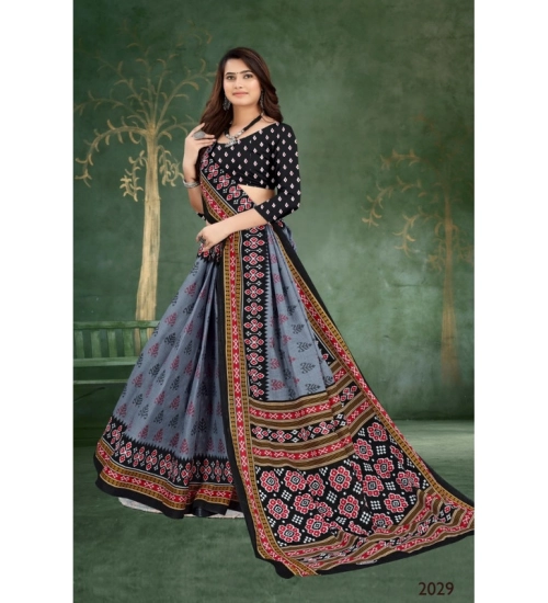 Generic Women's Soft Pure Cotton Printed Saree With Unstitched Blouse 5.5Mtr (Grey)