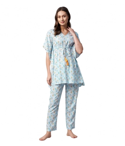 Generic Women's Rayon Floral Kaftan Sleeve Kaftan Sets (Light Blue)