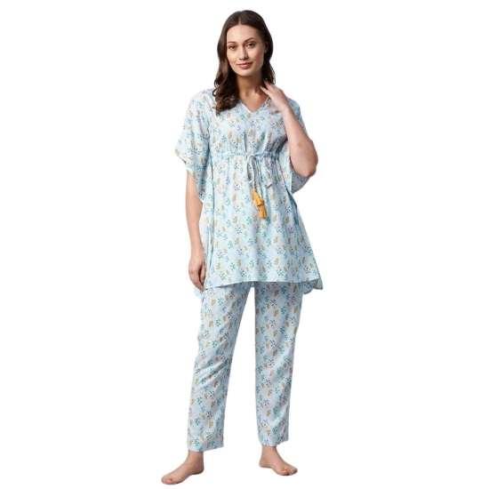 Generic Women's Rayon Floral Kaftan Sleeve Kaftan Sets (Light Blue) Generic Women's Rayon Floral Kaftan Sleeve Kaftan Sets (Light Blue)