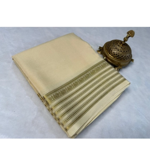 Generic Women's Crepe Chit Pallu Solid Saree With Unstitched Blouse 5.5Mtr (Beige)