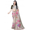 Generic Women's Georgette Floral Printed Saree With Unstitched Blouse 5.5Mtr (Beige)