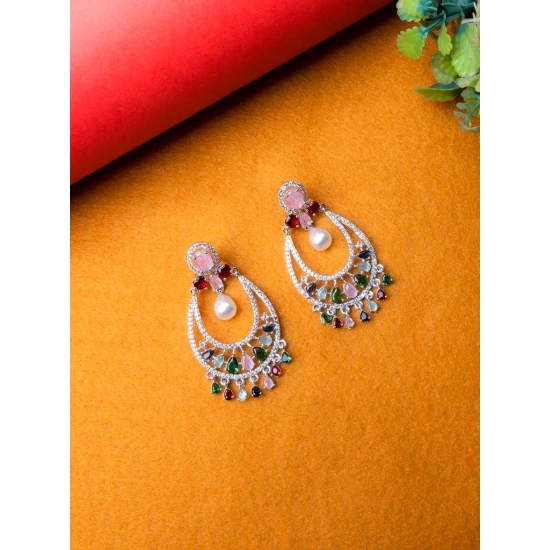 Generic Women's Brass Silver Plated Chandbali Earrings (Multicolor) Generic Women's Brass Silver Plated Chandbali Earrings (Multicolor)