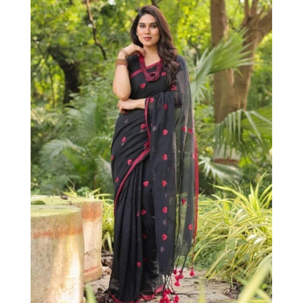 Generic Women's Linen Printed Saree With Unstitched Blouse 5.5Mtr (Black) Generic Women's Linen Printed Saree With Unstitched Blouse 5.5Mtr (Black)
