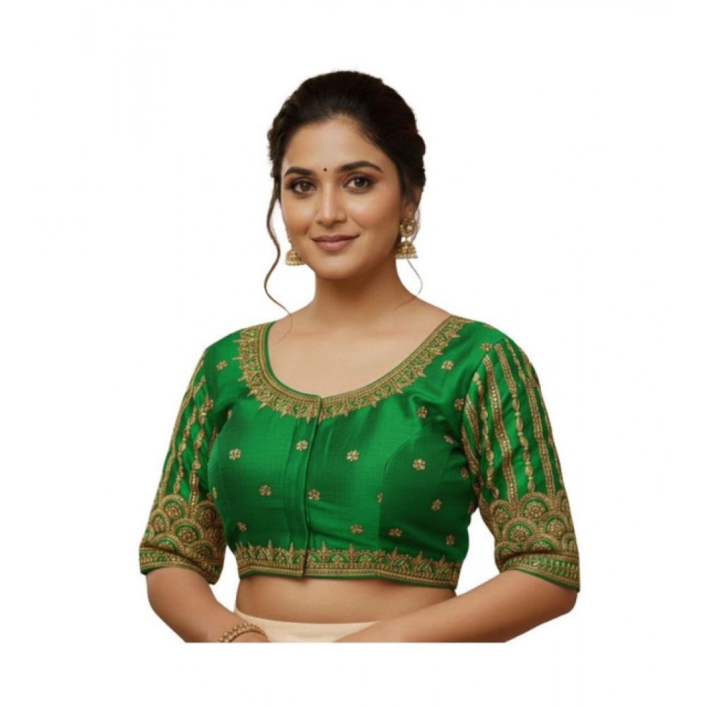 Women's Phantom Silk Embroidered Designer Neck Padded Blouse (Light Green 38 Ready (Alterable up to 42)