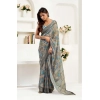 Generic Women's Faux Linen Abstract Print Ready to wear Saree With Unstitched Blouse 5.5Mtr (Grey)