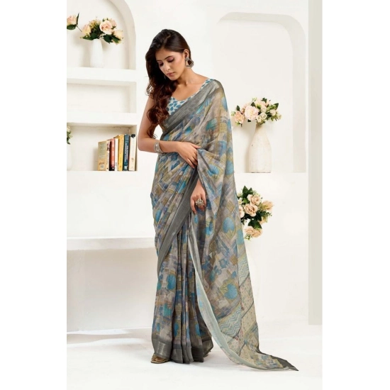 Generic Women's Faux Linen Abstract Print Ready to wear Saree With Unstitched Blouse 5.5Mtr (Grey) Generic Women's Faux Linen Abstract Print Ready to wear Saree With Unstitched Blouse 5.5Mtr (Grey)