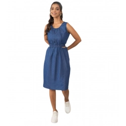 Generic Women's Denim Solid Sleeveless Dress (Blue)