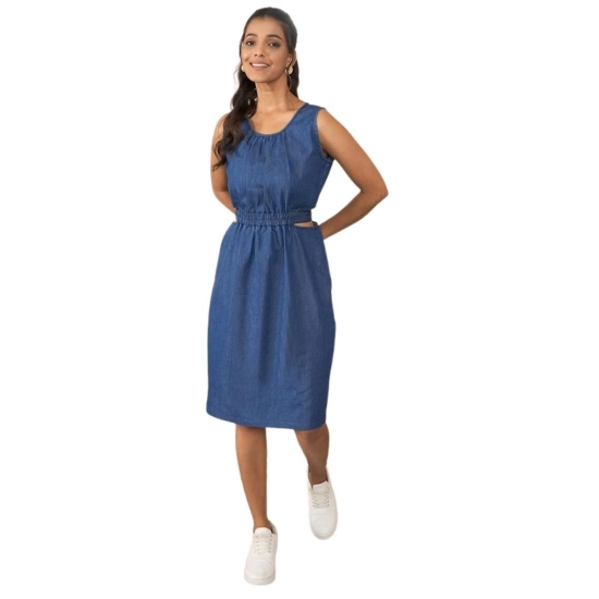 Generic Women's Denim Solid Sleeveless Dress (Blue) Generic Women's Denim Solid Sleeveless Dress (Blue)