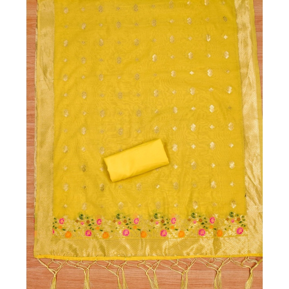 Generic Women's Banarasi Silk Printed Unstitched Salwar Suit Material With Dupatta (Yellow, 3Mtrs) Generic Women's Banarasi Silk Printed Unstitched Salwar Suit Material With Dupatta (Yellow, 3Mtrs)