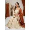 Generic Women's Silk Embroidered 3/4th Sleeve V-Neck Kurti With Sharara Pant and Dupatta Set (Cream &amp; Orange)