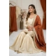 Generic Women's Silk Embroidered 3/4th Sleeve V-Neck Kurti With Sharara Pant and Dupatta Set (Cream &amp; Orange)