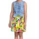 Generic Girl's Denim Floral Sleeveless Dress (Blue-Yellow)