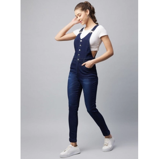 Generic Women's Denim Lycra Solid Buttoned Dungaree (Navy) Generic Women's Denim Lycra Solid Buttoned Dungaree (Navy)