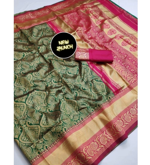 Generic Women's Soft Litchi Silk Jacquard Work Saree With Unstitched Blouse 5.5Mtr (Green) Generic Women's Soft Litchi Silk Jacquard Work Saree With Unstitched Blouse 5.5Mtr (Green)