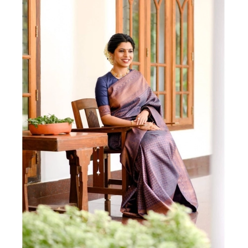 Women's Litchi silk Printed Saree With Unstitched Blouse (Navy Blue) Women's Litchi silk Printed Saree With Unstitched Blouse (Navy Blue)