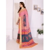 Generic Women's Linen Cotton  Printed Saree With Unstitched Blouse 5.5Mtr (Pink)