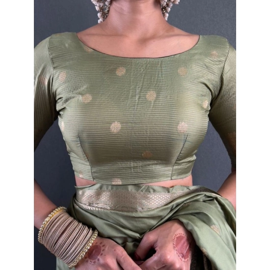 Generic Women's Satin Printed Saree With Unstitched Blouse 5.5Mtr (Green)