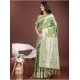 Generic Women's Linen Cotton Printed Saree With Unstitched Blouse 5.5Mtr (Light Green)