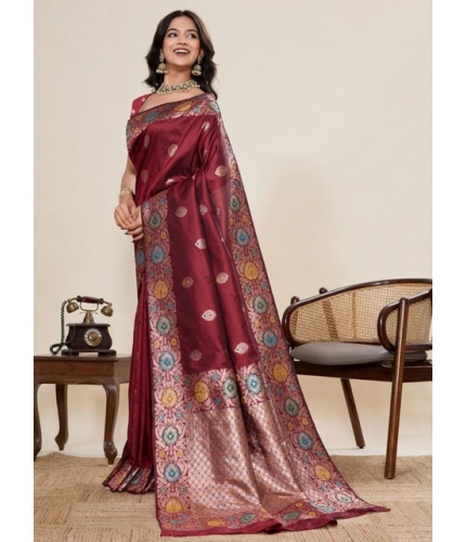 Generic Women's Faux_Banarasi_Silk Woven Saree With Unstitched Blouse 5.5Mtr (Maroon)
