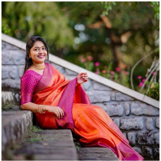 Generic Women's Soft Litchi Silk Jacquard Work Saree With Unstitched Blouse 5.5Mtr (Orange) Generic Women's Soft Litchi Silk Jacquard Work Saree With Unstitched Blouse 5.5Mtr (Orange)