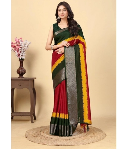Generic Women's Cotton Silk Solid Saree With Unstitched Blouse 5.5Mtr (Multicolor)