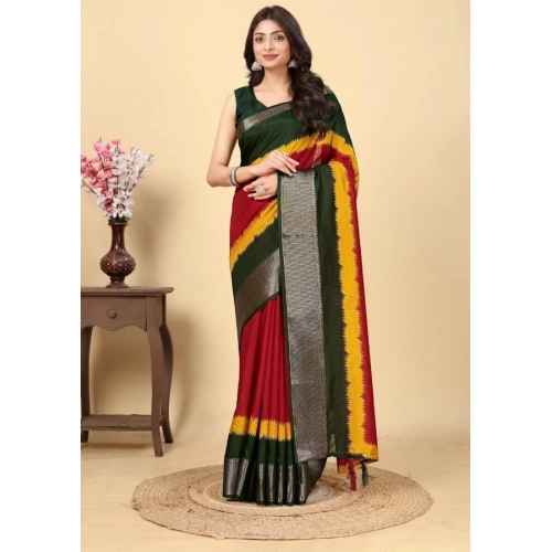 Generic Women's Cotton Silk Solid Saree With Unstitched Blouse 5.5Mtr (Multicolor)