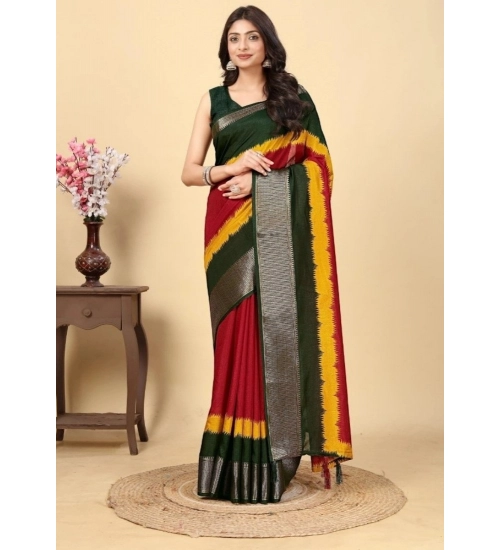 Generic Women's Cotton Silk Solid Saree With Unstitched Blouse 5.5Mtr (Multicolor)