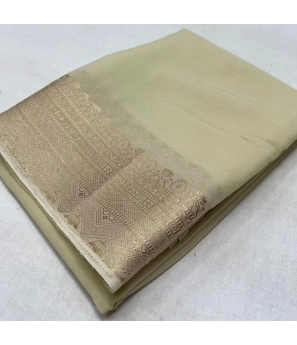 Generic Women's Crepe Chit Pallu Solid Saree With Unstitched Blouse 5.5Mtr (Beige)