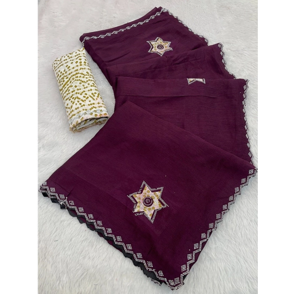 Generic Women's Chiffon Butti Dotted Saree With Unstitched Blouse 5.5Mtr (Wine) Generic Women's Chiffon Butti Dotted Saree With Unstitched Blouse 5.5Mtr (Wine)