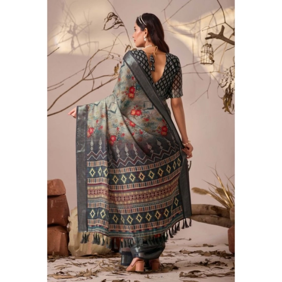 Generic Women's Faux_Linen Printed Saree With Unstitched Blouse 5.5Mtr (Light_Grey) Generic Women's Faux_Linen Printed Saree With Unstitched Blouse 5.5Mtr (Light_Grey)
