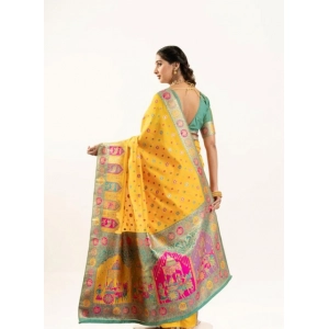 Generic Women's Faux_Banarasi Woven Motifs Saree With Unstitched Blouse 5.5Mtr (Yellow)
