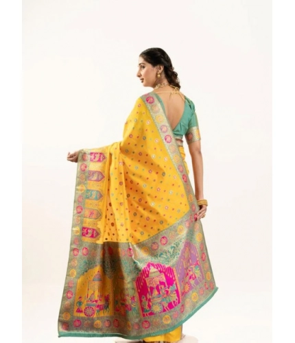 Generic Women's Faux_Banarasi Woven Motifs Saree With Unstitched Blouse 5.5Mtr (Yellow)