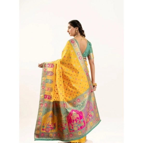 Generic Women's Faux_Banarasi Woven Motifs Saree With Unstitched Blouse 5.5Mtr (Yellow) Generic Women's Faux_Banarasi Woven Motifs Saree With Unstitched Blouse 5.5Mtr (Yellow)