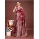Generic Women's Banarasi Silk Printed Saree With Unstitched Blouse 5.5Mtr (Maroon)