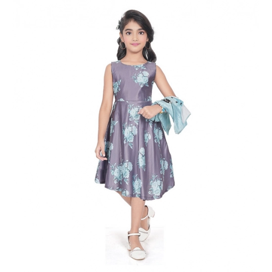 Generic Girl's Satin Printed Sleeve Less Round Neck Dress (Sea Green)
