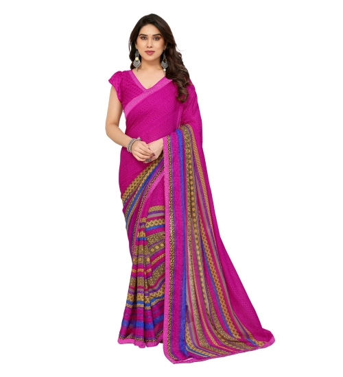 Generic Women's Georgette Printed Saree With Unstitched Blouse 5.5Mtr (Pink)