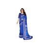 Generic Women's Linen Cotton  Printed Saree With Unstitched Blouse 5.5Mtr (Blue)