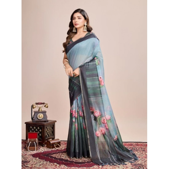 Generic Women's Semi Cotton Digital Print Saree With Unstitched Blouse 5.5Mtr (Green) Generic Women's Semi Cotton Digital Print Saree With Unstitched Blouse 5.5Mtr (Green)
