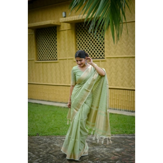 Generic Women's Faux_Banarasi Lining Pattern Saree With Unstitched Blouse 5.5Mtr (Light_Green) Generic Women's Faux_Banarasi Lining Pattern Saree With Unstitched Blouse 5.5Mtr (Light_Green)