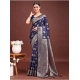 Generic Women's Banarasi Silk Printed Saree With Unstitched Blouse 5.5Mtr (Navy Blue)