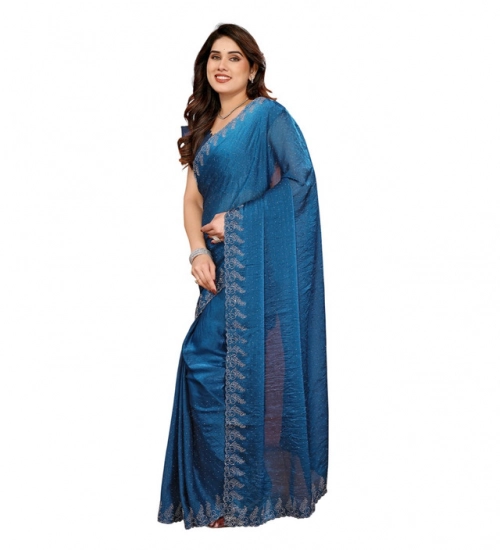 Generic Women's Georgette Printed Saree With Unstitched Blouse 5.5Mtr (Blue)