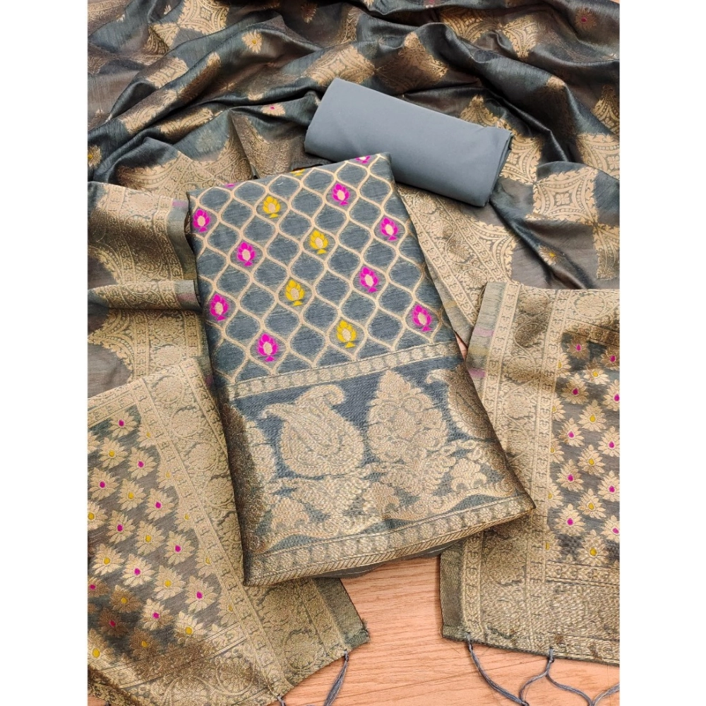 Generic Women's Banarasi Silk Printed Unstitched Salwar Suit Material With Dupatta (Grey, 3Mtrs) Generic Women's Banarasi Silk Printed Unstitched Salwar Suit Material With Dupatta (Grey, 3Mtrs)